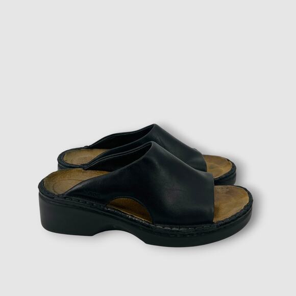 Naot Black Leather Platform Slide Sandals Size 37 - Picture 1 of 8